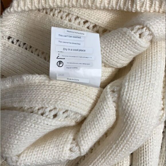 BROADCAST sweater asymmetrically fringed crewneck long sleeve wool blend women S - Picture 7 of 10